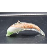 Hand Blown Art Glass Dolphin 5” Paperweight Murano Style White Orange Green - $19.99