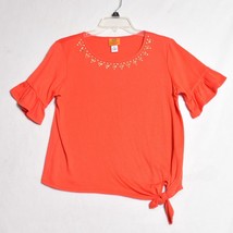 Ruby Rd. Petite Women&#39;s Orange Blouse Beaded Neck Side Tie Size PS - $14.83