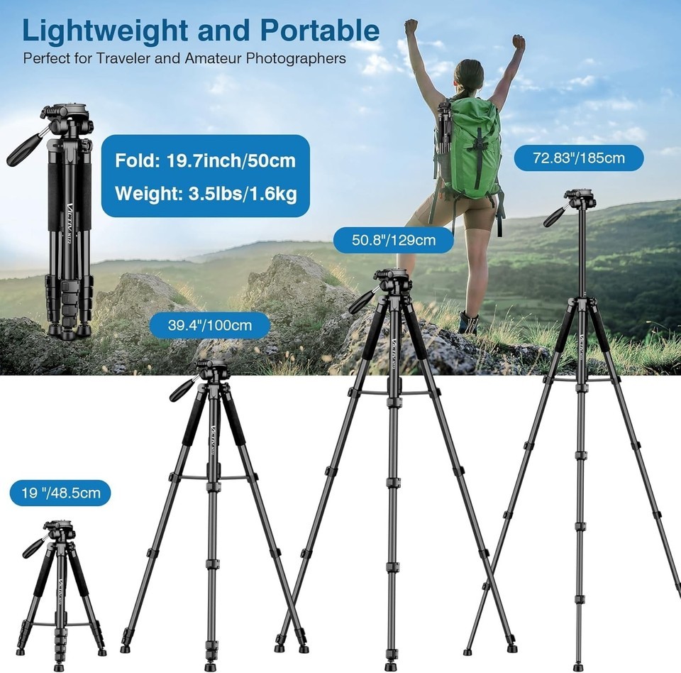 Heavy-Duty 72" Camera Tripod with Monopod Functionality - Perfect for YouTubers Item image 5