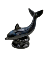 Blue Mountain Dolphin 8 inch Cobalt Blue Black Glaze Art Pottery Large B... - $59.35