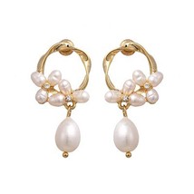 Yup  Freshwater Natural Pearl Stud Earrings Romantic Elegant Flowers Charms Meta - £7.60 GBP