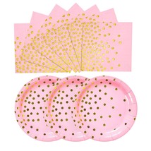 Pink And Gold Paper Plates- 100 Pack- 50 X 9 Dinner Plates &amp; 50 X 6.5 Na... - £26.74 GBP
