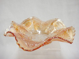 Vintage Fenton Marigold Bowl Candy Dish Ruffled Edge Grapevine Iridescent - $13.85