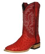 Mens Red Cowboy Boots Leather Ostrich Quill Print Western Wear Square Toe - €103,32 EUR