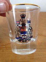 Vintage Canada Coat of Arms Gold Rimmed Thick Tourist Shot Glass - $13.99