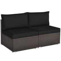 2Pcs Patio Wicker Armless Sofa Set W/ Ergonomic Sofa Seats &amp; Back Cushio... - £200.80 GBP