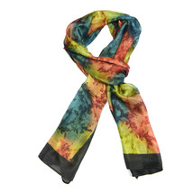 NEW 100% Silk, Tie-Dye Vibrant Opal Colors, Black Trim, Shawl/Scarf (70”... - $29.00
