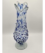 Mexico Swung Art Glass Vase Blue Confetti Hand Blown 15&quot; - $2,372.71 MXN