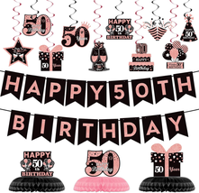 50Th Glitter Rose Gold Birthday Banner Party Decorations, Happy 50Th Birthday De - £18.57 GBP