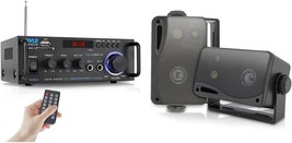 Pyle Wireless Bluetooth Stereo Power Amplifier &amp; Mini Box Speaker System, Black - £82.22 GBP