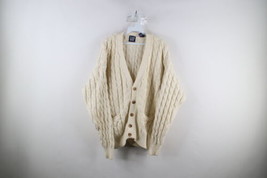 Vintage 90s Gap Mens Large Heavyweight Chunky Cable Knit Cardigan Sweater Cream - £70.04 GBP