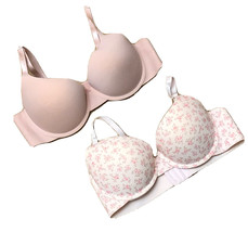 X 2 Laura Ashley 36C Pink &amp; Floral Push Up Bra Comfort Underwire 5301-28 - $18.61