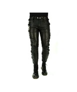 New Men Real Leather Pants Genuine Soft Lambskin Biker Trouser with laces - £117.94 GBP