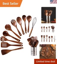 Versatile Teak Utensils Set - 11 Essential Kitchen Tools with Storage Ba... - $64.49