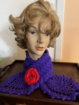Red Hat Society HAND-CROCHETED Scarf, Purple W/RED Rose, New - £11.98 GBP