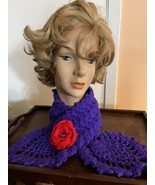 RED HAT SOCIETY HAND-CROCHETED SCARF, PURPLE W/RED ROSE, NEW - $20.56 CAD