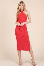 Halter Tied Criss-cross Midi Ribbed Dress - $14.50