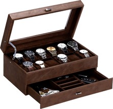 Bewishome Watch Box For Men Luxury Watch Organizer Faux Leather, Brown Ssh12Z - £41.91 GBP