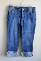 Talbots 4P Straight Crop Cotton Stretch Cuffed Denim Blue Jeans Capris P... - £17.92 GBP