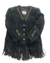 Lariat Black Western Fringe Leather Jacket  Men Size Large Made In USA - $116.86