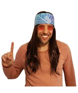 Hippie brown hair wig with blue lights 60&#39;s 70&#39;s bandana - £11.76 GBP