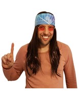 Hippie brown hair wig with blue lights 60&#39;s 70&#39;s bandana - €12,81 EUR