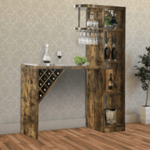 Rustic Wooden Bar Unit - Open Compartments And Diagonal Wine Section, Br... - $458.96