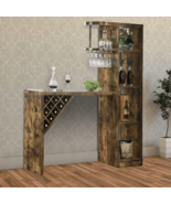 Rustic Wooden Bar Unit - Open Compartments And Diagonal Wine Section, Br... - £368.06 GBP