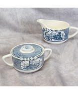 Royal Currier And Ives Creamer + Sugar Bowl with Lid Set - $15.67