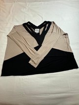 Addison KT2245A Shirt Women Brown & Black V-Neck Blouse Top Size Medium image 7