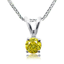 Diamond Pendant Necklace 14K White Gold Round Fancy Yellow Color Treated 0.45TCW - £470.14 GBP