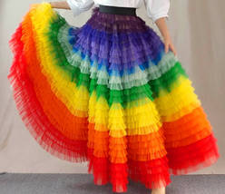 Rainbow Tutu Maxi Skirt Outfit Women Custom Plus Size Multicolored Holiday Skirt