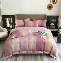 4PC 100% Egyptian Cotton Purple Stripped Brown Queen Euro King Duvet Cover Set - £45.15 GBP+