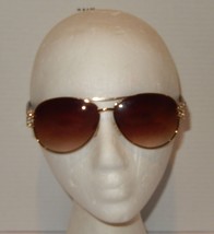 Betsey Johnson Tortoise Gold Rhinestone Aviator Sunglasses Brown Gradien... - $24.70