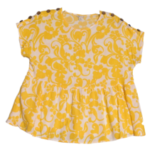 Cato Yellow Floral Short Sleeve Top Part Rayon Linen Blend Size Small - £13.35 GBP