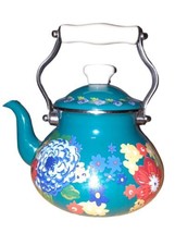 The Pioneer Woman Dazzling Dahlias Enamel on Steel 2 Quart Tea Kettle Teal - £15.17 GBP