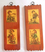 Set of 2 Hand Made Wall Hangings with 4 Hummel Prints Varnished 5.5 x 15.5&quot; - £18.94 GBP