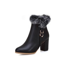 Brand New Winter Fashion White Black Women Furry Boots 3 inch High Heels Lady Ri - £60.01 GBP