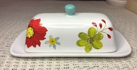 370A~  Threshold Porcelain Butter Dish Flowers Modern Floral Formal Cute - $28.01