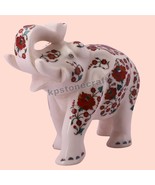 10.2 inches Handmade White Marble Elephant Statue Inlaid With Carnelian ... - $934.07