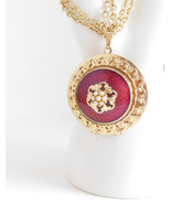 Vintage Unsigned Ladies Quality Costume Jewelry Gold Burgundy Locket Nec... - £15.91 GBP