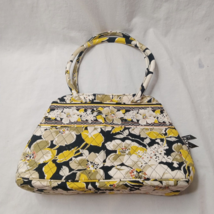 Vera Bradley Dogwood Floral Yellow Black Shoulder Bag Purse w 2 Zipper Open - £20.19 GBP