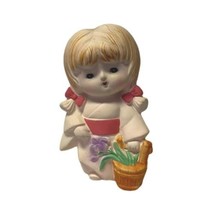 Vintage Sweet Japanese Hakata Ceramic Doll Girl With Flowers Basket - £28.43 GBP