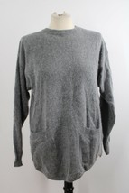 Vtg 80s Samantha Hall M Gray Lambswool Angora Knit Pullover Sweater Pockets - $29.45
