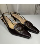 Unisa Brown Leather Slingback Heels 6.5B Buckle Strap Pointed Toe 3” - $47.80 CAD
