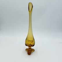Vintage Viking Art Glass Epic Drape Amber Bud 3 Toe Swung Vase 12in - $67.50
