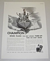 1940 Print Ad Champion Spark Plugs Happy People on Wood Boat - £8.57 GBP