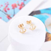 Inless steel anchor mini stud earrings women men jewelry trendy simple gold metal black thumb200