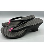Crocs Womens Black Cabana Wedge Flip Flops Size 10 Black &amp; Pink - $389.40 MXN