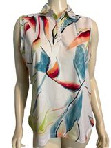 Walter Hagen White, Green, Blue, Red Print Sleeveless Collared Golf Shir... - $23.74